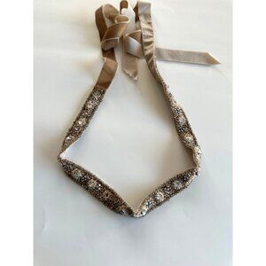 J Crew Champagne Embellished Beaded Velvet Sash Tied Belt Waist Wedding